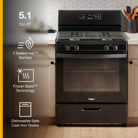Whirlpool - 30 in. Wide 4 burners 5.1 cu. ft. Freestanding Gas Range with Broiler Drawer - Black - Back View