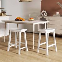Costway Set of 2 Saddle Bar Stools Counter Height Dining Chairs with Wooden Legs - White - Back View