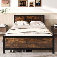 Costway Full Size Metal Bed Frame with Headboard & Footboard Metal Slats Support - Brown - Back View