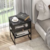 Costway 1 PCS Home Nightstand 3-Tier Storage Table with Door Open Shelf Heavy-duty Metal Frame - ... - Back View