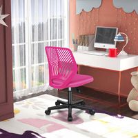 Costway Height-adjustable Ergonomic Kids Desk Chair with Universal Casters Working Chair - Pink - Back View