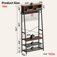 Bestier 5-in-1 Hall Tree Entryway Coat Rack with LED Lights Bench and Shoe Storage with Sturdy Me... - Back View