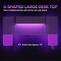 Bestier - U-Shaped Gaming Desk with Monitor Stand, LED Lighting, Headphone Hooks, and Cup Holder ... - Back View