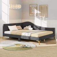 Costway Full Size Upholstered Daybed Rivet-Tufted Platform Bed with Metal Legs Wood Slats - Gray - Back View