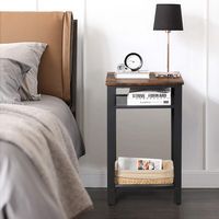 Costway Set of 2 3-Tier Industrial Tall Nightstand Side End Telephone Table w/ Shelves - Rustic B... - Back View