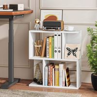 Costway 2 PCS 3-Tier Bookshelf Geometric Bookcase Side Table with Open Storage Display Shelf - White - Back View
