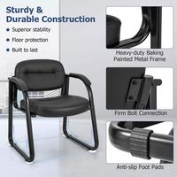 Costway Waiting Room Chair Set of 2 with Sled Base and Padded Arm Rest Home - Black - Back View