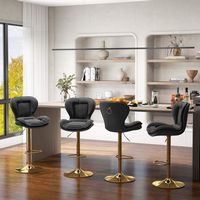 Costway Adjustable Metal Bar Stool Set of 2 leatherette Bar Chairs with Padded Seat & Footrest - ... - Back View