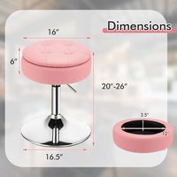 Costway Set of 2 Adjustable Metal Vanity Stool 360° Swivel Storage Makeup Chair with  Tray - Pink - Back View