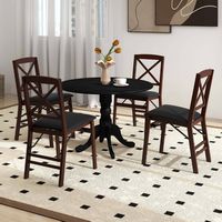 Costway 4-Person Dining Table Wooden Kitchen Table with Solid Rubber Wood Frame for Kitchen - Black - Back View