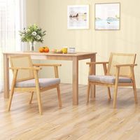 Costway Mid Century Modern Accent Chairs Set of 2 with Breathable Rattan Back Dining Room - Natural - Back View