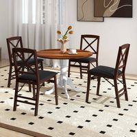 Costway 4-Person Dining Table Wooden Kitchen Table with Solid Rubber Wood Frame for Kitchen - Whi... - Back View