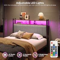 Pinmoco - Full Size LED Linen Upholstered Storage Headboard with Charging Station - Gray - Gray - Back View