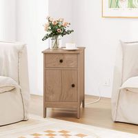 Costway 2 PCS End Table with Charging Station Flip Top Bedside Table with USB Ports & Outlets - N... - Back View