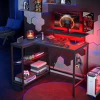 Bestier - L-Shaped Gaming Desk with Power Outlets LED Lights and Reversible Storage Shelves & Hoo... - Back View
