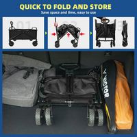 Bestier Folding Collapsible Wagon Utility Camping Cart W/Wheels & Adjustable Handle - Black - Back View