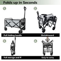 Bestier Folding Collapsible Wagon Utility Camping Cart W/Wheels & Adjustable Handle - Grey - Back View