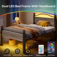 Pinmoco - Queen Metal Platform Bed Frame with LED Headboard, 16.5