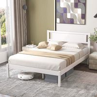 Costway - Full Wooden Platform Bed - White - Back View