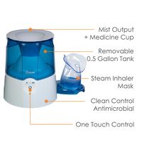 CRANE - 0.5 Gal. 2-in-1 Warm Mist Humidifier & Personal Steam Inhaler - Blue/White - Back View
