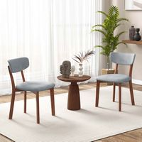 Costway Upholstered Dining Chairs Set of 2 with Solid Rubber Wood Frame, Curved Backrest - Grey - Back View