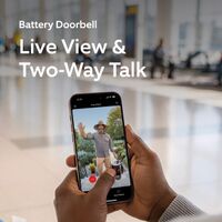 Ring - Battery Doorbell 2K (newest model), Speckled Gray + Indoor Cam Plus - White - Back View
