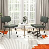Costway Dining Chairs Set of 2 with PU Leather Cover Filled Sponge Waterfall Seats - Green - Back View