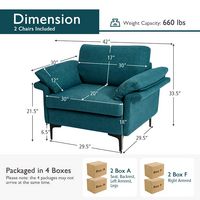 Costway - Set of 2 Fabric Accent Armchair Upholstered Single Sofa w/ Metal Legs - Peacock Blue - Back View