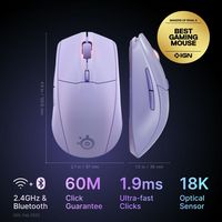 SteelSeries - Rival 3 Gen 2 Wireless Optical Gaming Mouse with Ultra-fast clicks - Wireless - Lav... - Back View