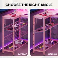 Bestier - L-Shaped Gaming Desk with Power Outlets, LED Lighting and Monitor Stand - Pink - Back View