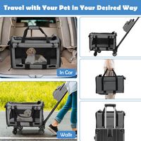 Costway - Cat Carrier with Wheels Large Rolling Cat Dog Carrier w/Telescopic Handle Grey - Grey - Back View