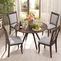Costway Wood Dining Chairs Set of 2 with Rubber Wood Frame Padded Seat High Backrest - Brown - Back View