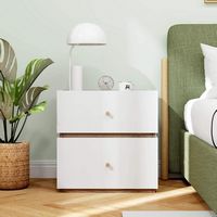Costway 1 PCS 2-Drawer Nightstand Modern Bedside Table with Storag Raised Edge for Living Room - ... - Back View