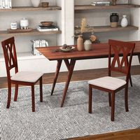 Costway Armless Dining Chairs Set of 2 with Rubber Wood Frame Elegant Hollowed Backrest - Oak + B... - Back View