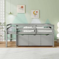 Costway Twin Size Low Loft Bed with 3 Drawers Ladder & Full-length Guardrails Storage - Grey - Back View