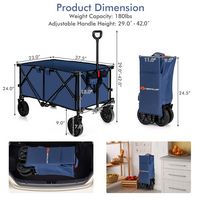 Costway - Folding Collapsible Wagon Utility Camping Cart W/Wheels & Adjustable Handle Navy - Navy - Back View