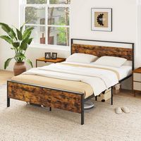 Costway Queen Size Bed Frame with Wooden Headboard and Footboard Under-Bed Storage - Brown - Back View