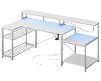 Bestier 71inch L-Shaped LED Gaming Desk with Power Outlet Computer Desk - White - Back View
