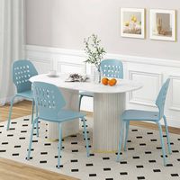 Costway Metal Dining Chair Set of 4 Armless Kitchen Hollowed Backrest & Metal Legs - Blue - Back View