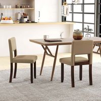 Costway Wooden Dining Chair Set of 2 with Acacia Wood Frame Padded Seat & Back Home - Beige+Brown - Back View