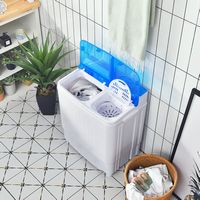 Costway - 13 lb. Portable Compact Mini Twin Tub Washing Machine with Drain Pump Spinner - Blue an... - Back View