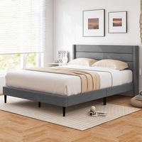 Costway Queen Bed Frame with Wingback Headboard Linen Upholstered Platform Bed - Grey - Back View