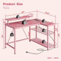 Bestier - L-Shaped Gaming Desk with Power Outlets LED Lights and Reversible Storage Shelves & Hoo... - Back View