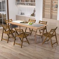 Costway Folding Dining Chair Set of 4 with Rubber Wood Frame Slatted Seat Curved Backrest - Brown - Back View