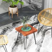 Costway 2 PCS Square End Table Accent Side Table Reclaimed Indonesia Teak Wood Plant Stand Patio ... - Back View