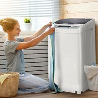 Costway - Portable Compact Washing Machine 1.3 Cu. Ft. Spin Washer Drain Pump 8 Water Level - Gray - Back View