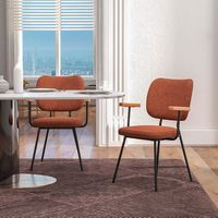 Costway Set of 2 Modern Linen Fabric Dining Chairs Padded Kitchen Accent Armchair - Black/Orange - Back View
