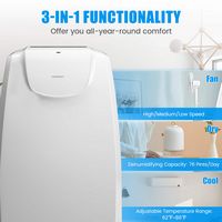 Costway 8000 BTU Dual Hose Portable Air Conditioner Cools up to 400 sq.ft 3-in-1 AC Unit w/ Remot... - Back View