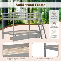 Costway Twin Over Twin Bunk Bed with 2 Storage Drawers Ladder No Box Spring Needed - Gray - Back View