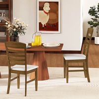 Costway Wood Dining Chairs Set of 4 Fabric Upholstered Side Chairs with Rubber Wood Frame - Brown - Back View